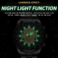 Montre BINBOND, Montre pour homme tendance et décontractée avec crâne évidé et lumière nocturne, Montre à quartz résistante aux rayures pour homme d'affaires