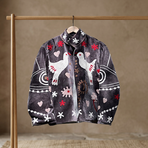 Chaqueta de terciopelo bordada a mano con diseño de palomas y flores, cuello mandarín, manga larga, abrigo de otoño para mujer, venta al por mayor. - Product Image 1