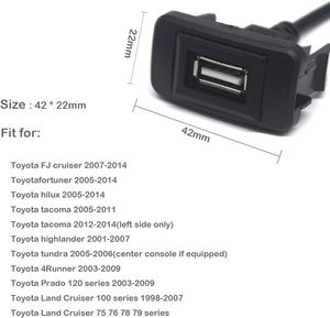 Puerto USB Cargador de coche Puerto de alimentación USB Adaptador de enchufe Panel Cable de extensión de montaje empotrado para Toyota <span class=keywords><strong>VIGO</strong></span> Macho a hembra - Product Image 2