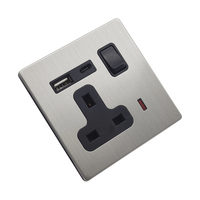 Enchufes e Interruptores de Pared Eléctricos Industriales de Acero Inoxidable Cepillado Estándar Europeo K, 10A, 220V, 86*86, 86*146, con Puertos USB