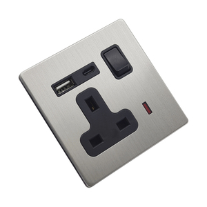 Prises murales électriques industrielles en acier inoxydable brossé, norme européenne, 10A, 220V, 86*86, 86*146, avec ports USB - Product Image 6