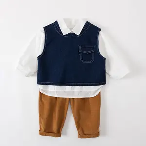 Children Fashion 2023 Boy Suits Casual Boy Bright-line Vest Shirt Kids Set Boys Clothing Sets