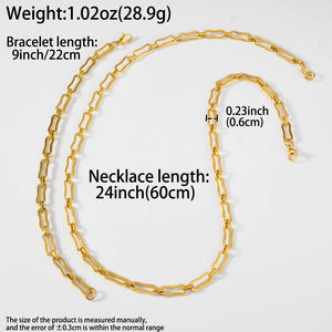 Conjunto de Collar y Pulsera de Eslabones Geométricos de Acero Inoxidable Chapado en Oro de 18K, Resistente al Agua, Sin Deslustre, Joyería Minimalista para Hombre y Mujer - Product Image 6