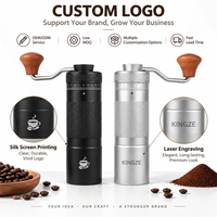 Moulin à café manuel Kingze avec logo personnalisé, 50 cliques, réglage externe, meule en acier inoxydable CNC, moulin à café manuel pour le camping