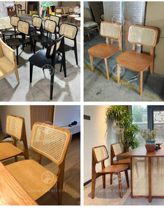 Sedia da Pranzo Scandinava <span class=keywords><strong>in</strong></span> <span class=keywords><strong>Legno</strong></span> Massello con Schienale <span class=keywords><strong>in</strong></span> Rattan - Finiture <span class=keywords><strong>in</strong></span> <span class=keywords><strong>Legno</strong></span> Scuro, Sedia Laterale <span class=keywords><strong>per</strong></span> <span class=keywords><strong>Cucina</strong></span>, Casa e Ristorante - Product Image 6