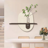 Décoration murale 3D en grès style moderne avec lumière LED, vase suspendu et plante verte artificielle pour salon