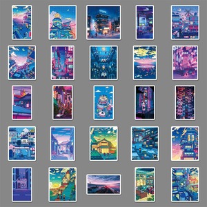 สติกเกอร์ไวนิลกันน้ำลายการ์ตูนอนิเมะฉากกลางคืน 50 ชิ้น สำหรับตกแต่งสเก็ตบอร์ด ขวดน้ำ - Product Image 6