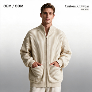 <span class=keywords><strong>Cardigan</strong></span> da Uomo in Maglia a Coste con Collo Alto, Maniche Lunghe, Zip Intera, Tasche, Vestibilità Comoda, OEM ODM Ingrosso - Product Image 1