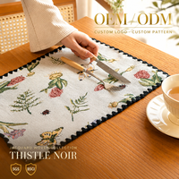 Napperon tapisserie tissé épais à motif botanique et insectes, personnalisé, avec bordure au crochet, motif papillon et floral, style vintage, pour la maison, l'hôtel, le café, OEM, marque, revendeurs