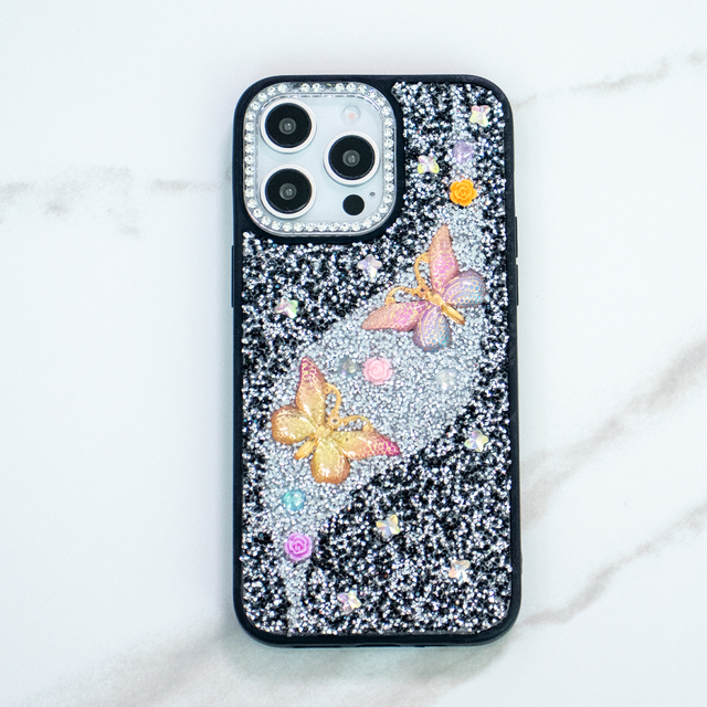 New Popular Cute 3D Glitter Butterfly Bling Luxury Rhinestone Encrusted Case for iPhone 16 Pro Max Phone Back Cover for Girls
