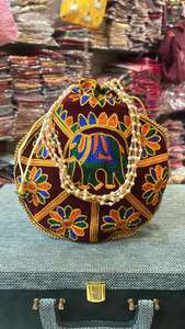 Indien fait à la main dernière conception fil travail éléphant Potli femmes doré broderie retour cadeau sacs à la mode mariage favoris - Product Image 2