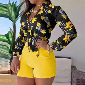 Ventes en gros de costumes pour femmes, chemises à manches longues décontractées et shorts, ensemble deux pièces - Product Image 4