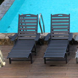 Chaise longue en HDPE pour l'extérieur, dossier réglable en 4 positions, mobilier de piscine et de patio - Product Image 2