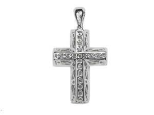 Colgante de cruz reversible bañado en plata con circonitas transparentes engastadas en toda la superficie y parte trasera hueca, amuleto de joyería de moda - Product Image 2