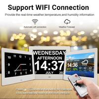 Horloge numérique WiFi avec affichage météo, variation d'intensité lumineuse automatique, lecture vidéo, 5 alarmes, télécommande, écran acrylique 10 pouces