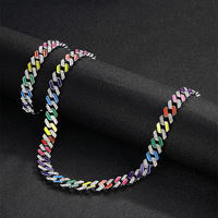 Collier chaîne cubaine à maillons de 12 mm pour hommes, style Hip Hop, plaqué or, émail et strass pavés, bijoux de rappeur