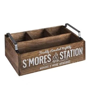 Wooden S'Mores Station <b>Box</b> With Handle Rectangular Dessert <b>Storage</b> For <b>Camping</b> Snacks - Product Image 3