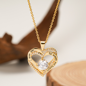 Collier en acier inoxydable double cœur avec nœud d'amour, plaqué or, personnalisable par gravure laser, idéal pour un cadeau - Vente en gros - Product Image 5