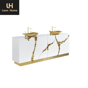 Lavabo di Lusso Personalizzato in Acciaio <span class=keywords><strong>Inox</strong></span> con Mobile per Villa, Lavandino Dorato - Product Image 2