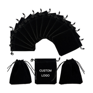 Custom Logo Printed Black High Quality <b>Drawstring</b> Velvet <b>Pouch</b> Soft Velvet Fabric Gift Jewelry Velvet Bag for Jewellery - Product Image 1