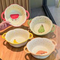 Bol à soupe de nouilles instantanées en céramique colorée sous glaçure, motif fruit mignon, grande valeur esthétique, résistant à la chaleur