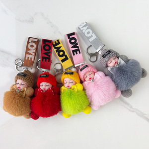 Sweet Cute Sleeping Baby Doll Keychain Pom Pom Rabbit Fur Ball <b>Key</b> Chain Fluffy <b>Car</b> <b>Key</b> <b>Ring</b> Bag Charm Gift Plush Fur <b>Key</b> Chains - Product Image 2