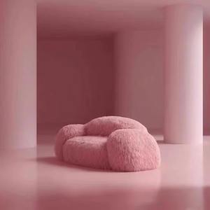 Sofá de peluche rosa con forma de oso muñeco de nieve, sillón puf nórdico minimalista moderno para salón o tienda - Product Image 3