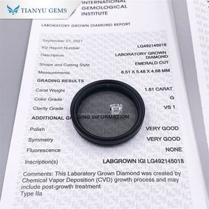 Tianyu Gems Lab Grown CVD IGI Diamante certificado 1.61ct G VS1 VG Corte Esmeralda Blanco Diamante Suelto - Product Image 2