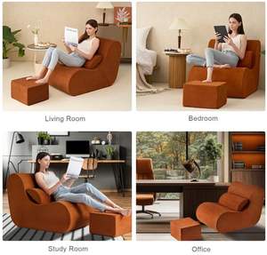 Nouveaux produits Grand fauteuil pouf en tissu <span class=keywords><strong>convertible</strong></span> Confortable fauteuil de détente avec ottoman pour appartement et salon - Product Image 6