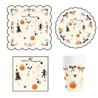 Ensemble de vaisselle en papier personnalisé pour Halloween, thème toile d'araignée, assiettes, gobelets, serviettes, impression de logo OEM pour les marques de fournitures de fête