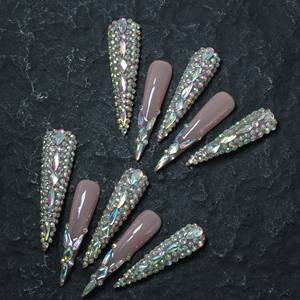 Precio de fábrica al por mayor, uñas postizas de cobertura completa con gotas de agua largas, uñas acrílicas de lujo hechas a mano con diseño de estrella y mariposa. - Product Image 5