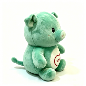 Peluche de cerdo personalizado con mensaje de amor bordado, lindo cerdo verde regordete de peluche con diseño de corazón rojo. - Product Image 4