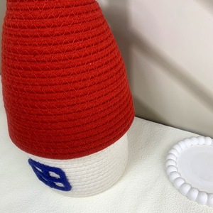 Cotton Woven Basket House Shape With Lid Desktop Storage White Red Roof Covered Standing Type - Product Image 2