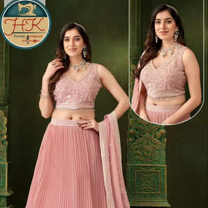 Ensemble Lehenga Choli brodé rose poudré pour femmes, tenue ethnique de soirée de créateur avec dupatta, tenue de fête indienne, tenue de mariage - Product Image 1