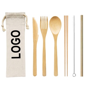 Eco Friendly <span class=keywords><strong>posate</strong></span> di bere paglia di legno coltello bacchette riutilizzabili di bambù <span class=keywords><strong>posate</strong></span> Set da viaggio con borsa logo personalizzato - Product Image 1