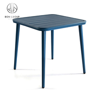 Meubles de jardin en aluminium, ensembles de table en métal, bleu moderne buffet restaurant café table à manger en plein air