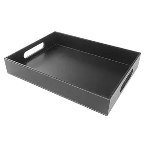 Salotto tavolino nero robusto Organizer vassoio di servizio in pelle con maniglie