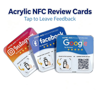 Carte de paiement NFC RFID en acrylique personnalisée, best-seller en Espagne, puce NTAG216, fréquence 13,56 MHz, pour commande en restaurant et usage commercial