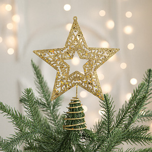 Décoration <span class=keywords><strong>de</strong></span> sommet d'arbre <span class=keywords><strong>de</strong></span> Noël en fer <span class=keywords><strong>de</strong></span> haute qualité, écologique, minimaliste moderne, étoile à cinq branches avec paillettes - Product Image 2