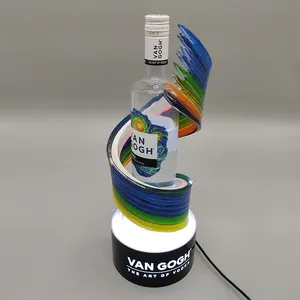 Expositor de garrafa acrílica LED giratório personalizado para boate, glorificador de garrafa acrílica para atacado