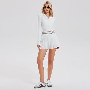 Ensemble de vêtements de sport pour femmes, coupe ajustée, séchage rapide, yoga, course à pied, tissu extensible, jupe de tennis à manches longues - Product Image 3