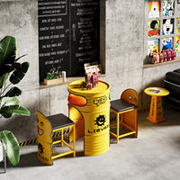 Ensemble de mobilier commercial industriel personnalisé en fer pour restaurants, salons de thé, cafés, salles de sport, salles de billard, tables et chaises en forme de fût d'huile