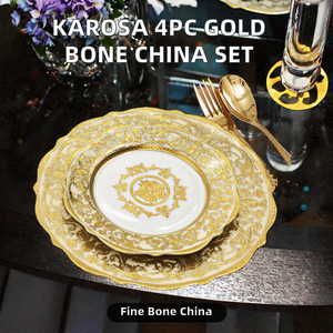Envío Rápido, Juego de Vajilla Karosa de 4 Piezas, Porcelana con Relieve Dorado, Estilo Vintage de Lujo, Ecológico, Apto para Horno y Lavavajillas - Product Image 2