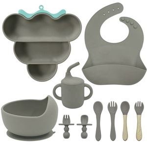 Yeni Gelenler BPA İçermeyen Silikon Bebek Sofra Seti Gıda Sınıfı Silikon Önlük Tabak Kase Kaşık Çatal Yemek Takımı Bebek Besleme Çatal Bıçak Seti - Product Image 2