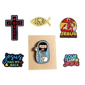 En gros, épingles de revers, badges en émail et épingles de cravate personnalisés, religieux chrétiens Jésus, croix, poisson, foi, armure, vintage, pour église et chapeau - Product Image 1