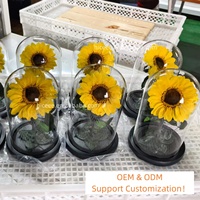 Tournesol éternel et plantes avec couvercle en verre pour cadeau de Noël et du Nouvel An, tournesol artificiel/préservé dans un dôme en verre en forme de cœur