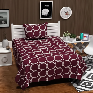 Most Popular Cotton 180 TC Printed Bedsheet for Single Bed with 1 <b>Pillow</b> Cover Maroon Geometric 60 by 90 Centimeter Soft Durable - Product Image 1