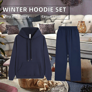 Conjunto Deportivo Informal para Mujer, Sudadera con Capucha y Pantalones Jogger, Color Sólido, Manga Larga, con Bolsillos, para Invierno - Product Image 2