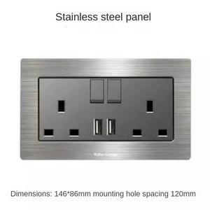 Interrupteur mural universel à double commande tactile en acier inoxydable brossé, norme EU 146, 4 prises, avec protection IP11 - Product Image 2