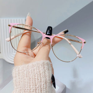 Kính mắt thời trang unisex khung kim loại nửa khung mắt mèo nhẹ, chống ánh sáng xanh, bán buôn năm 2024 - Product Image 3